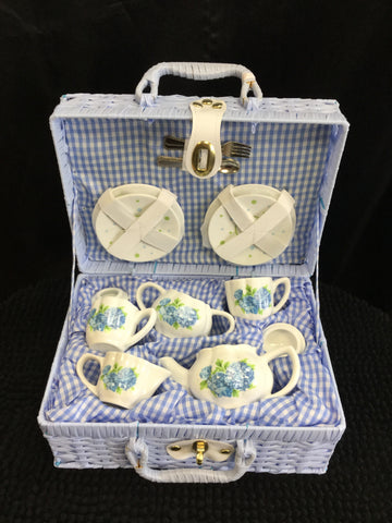 Ceramic Blue Hydrangea Tea Set